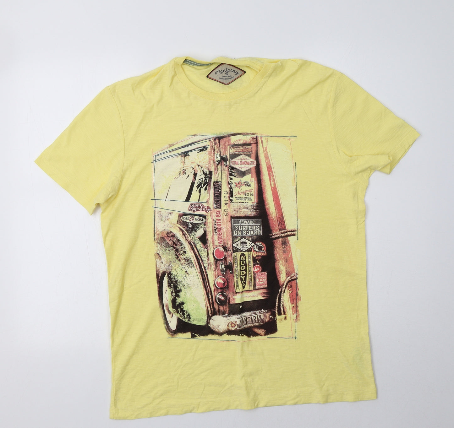 Mantaray Mens Yellow  Cotton  T-Shirt Size S Crew Neck