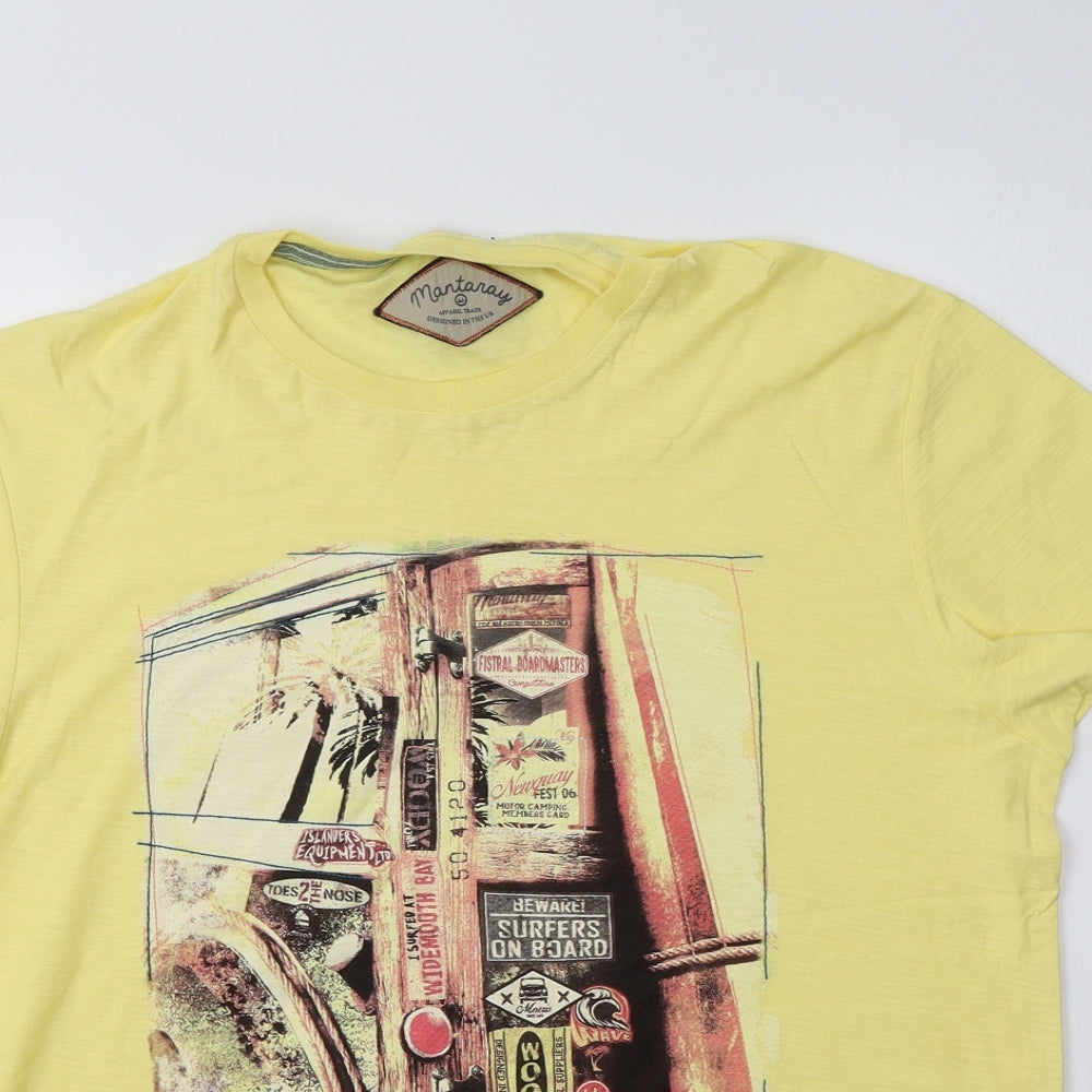 Mantaray Mens Yellow  Cotton  T-Shirt Size S Crew Neck