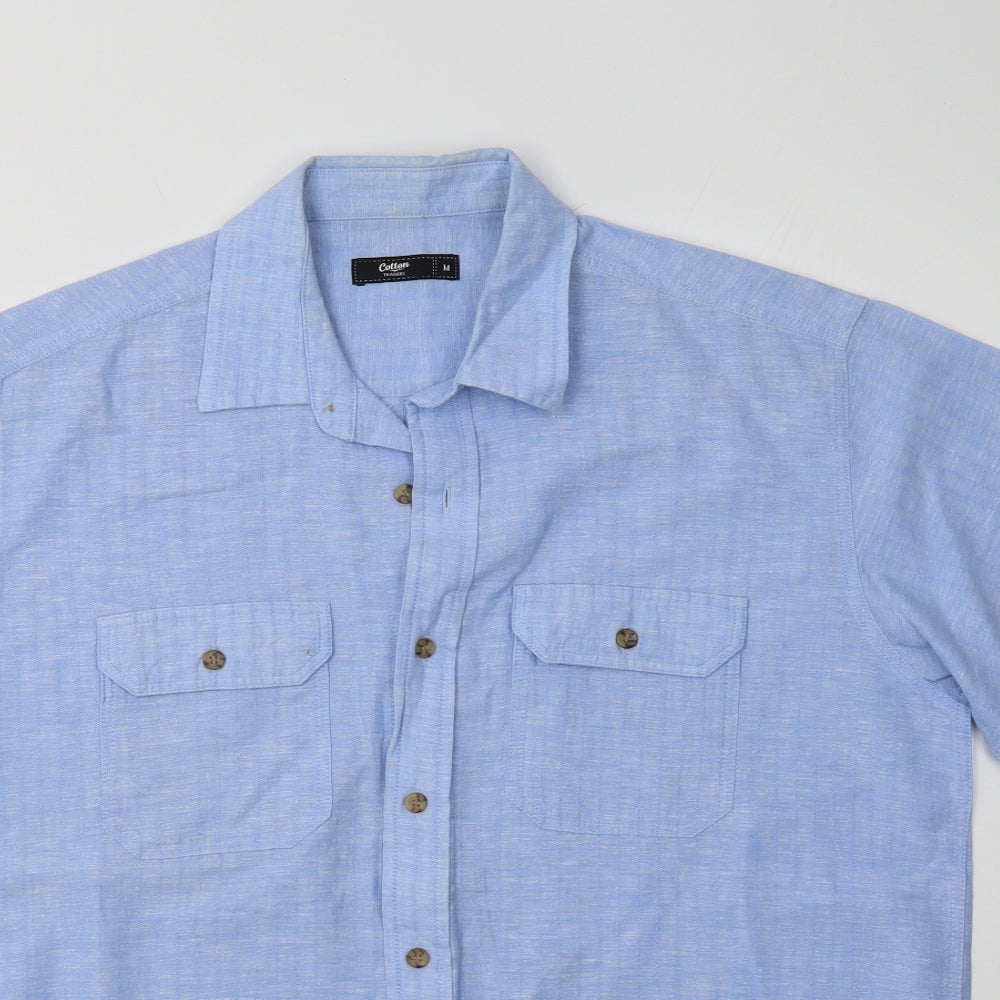Cotton Traders Mens Blue  Cotton  Button-Up Size M Collared