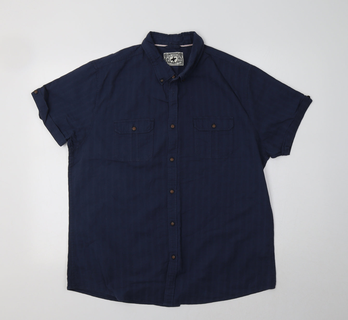 Red Herring Mens Blue Striped Cotton  Button-Up Size L Collared