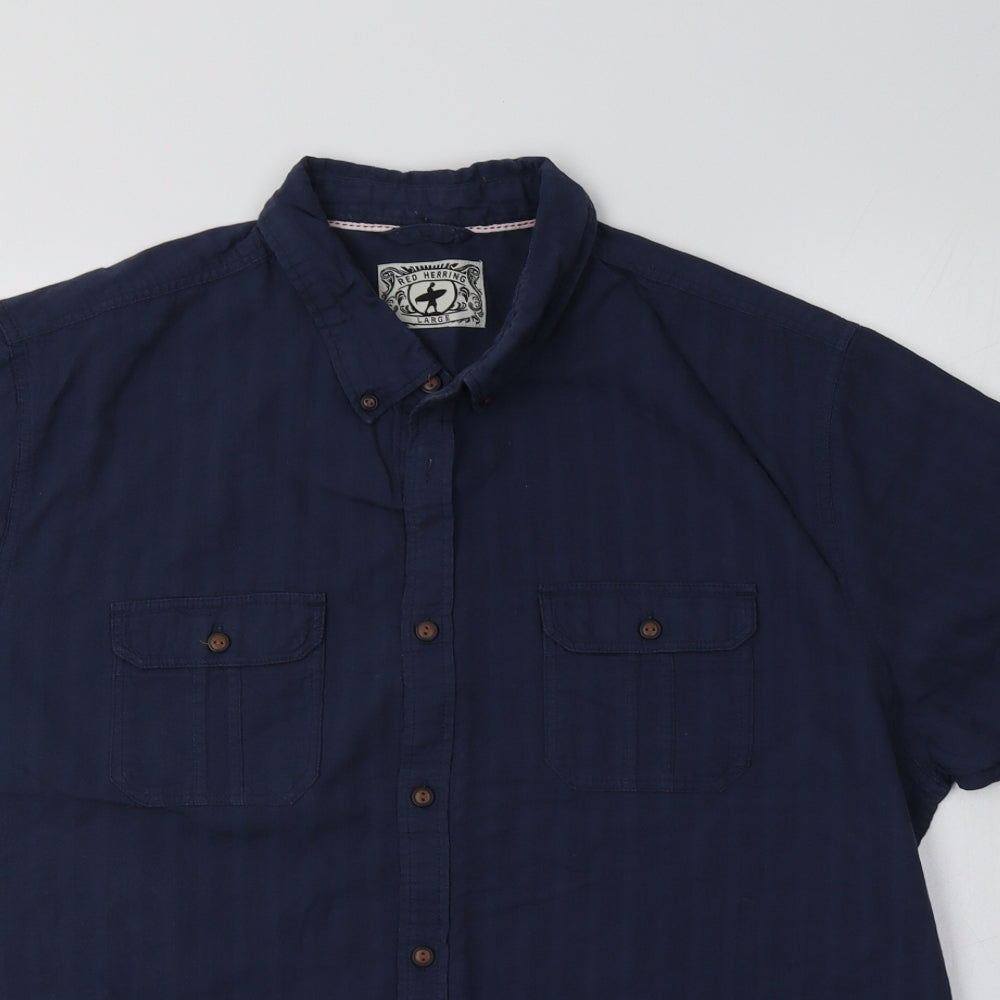 Red Herring Mens Blue Striped Cotton  Button-Up Size L Collared