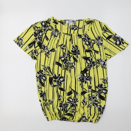 Debenhams Womens Yellow Floral Viscose Basic Blouse Size 10 Crew Neck