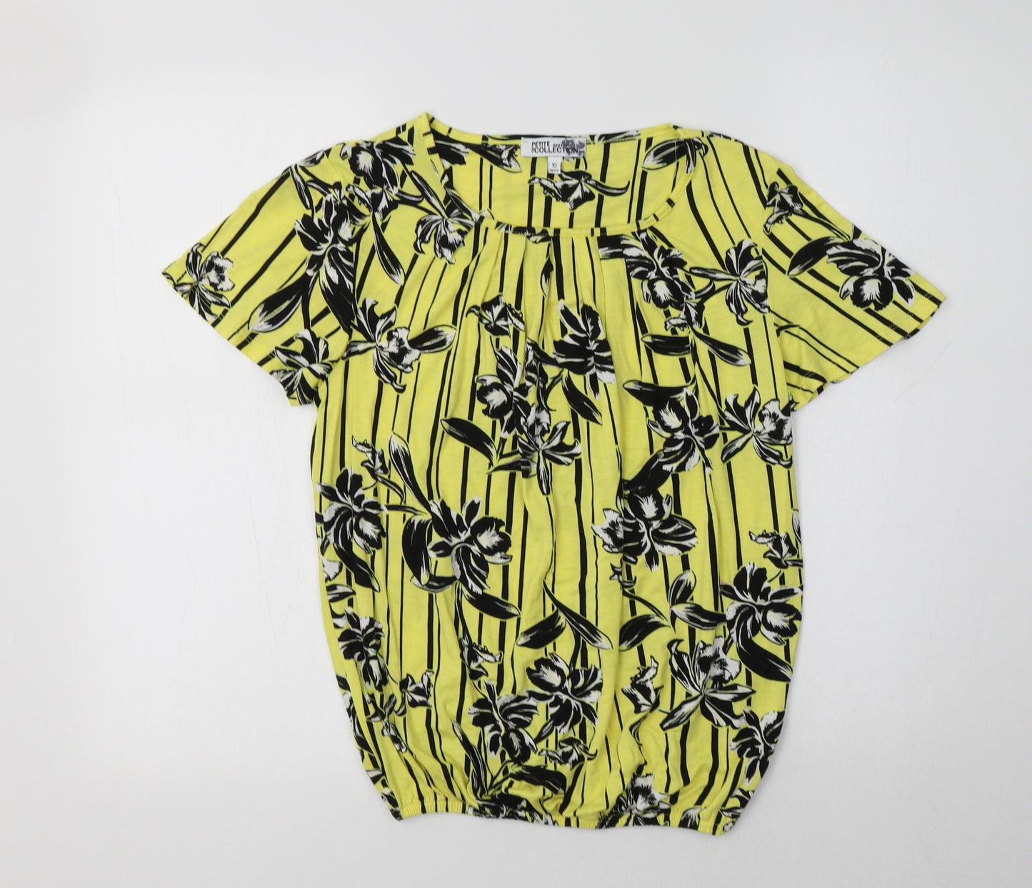 Debenhams Womens Yellow Floral Viscose Basic Blouse Size 10 Crew Neck