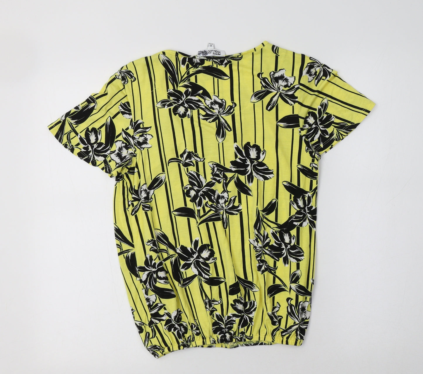 Debenhams Womens Yellow Floral Viscose Basic Blouse Size 10 Crew Neck
