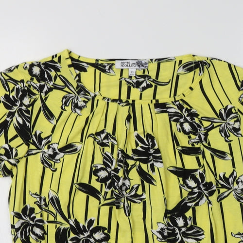 Debenhams Womens Yellow Floral Viscose Basic Blouse Size 10 Crew Neck