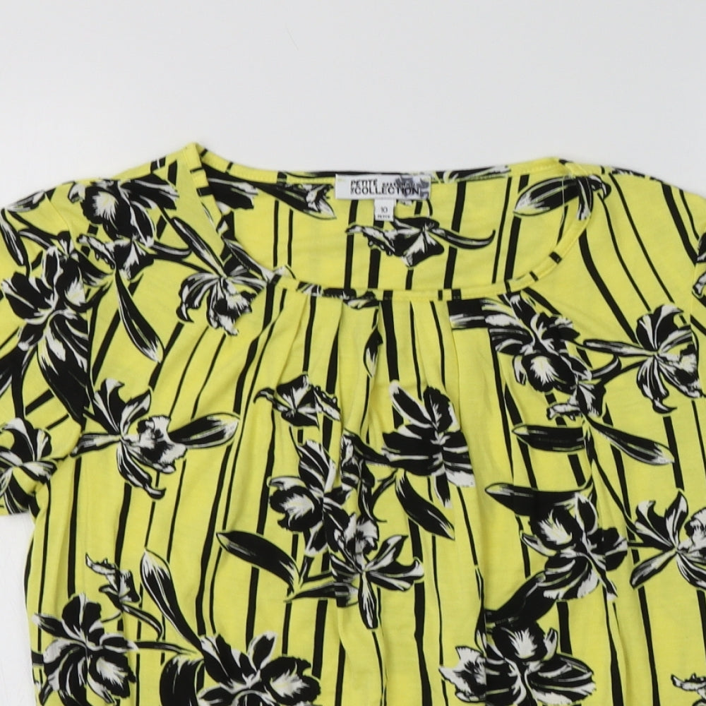 Debenhams Womens Yellow Floral Viscose Basic Blouse Size 10 Crew Neck