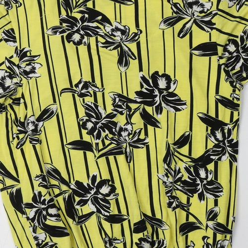 Debenhams Womens Yellow Floral Viscose Basic Blouse Size 10 Crew Neck