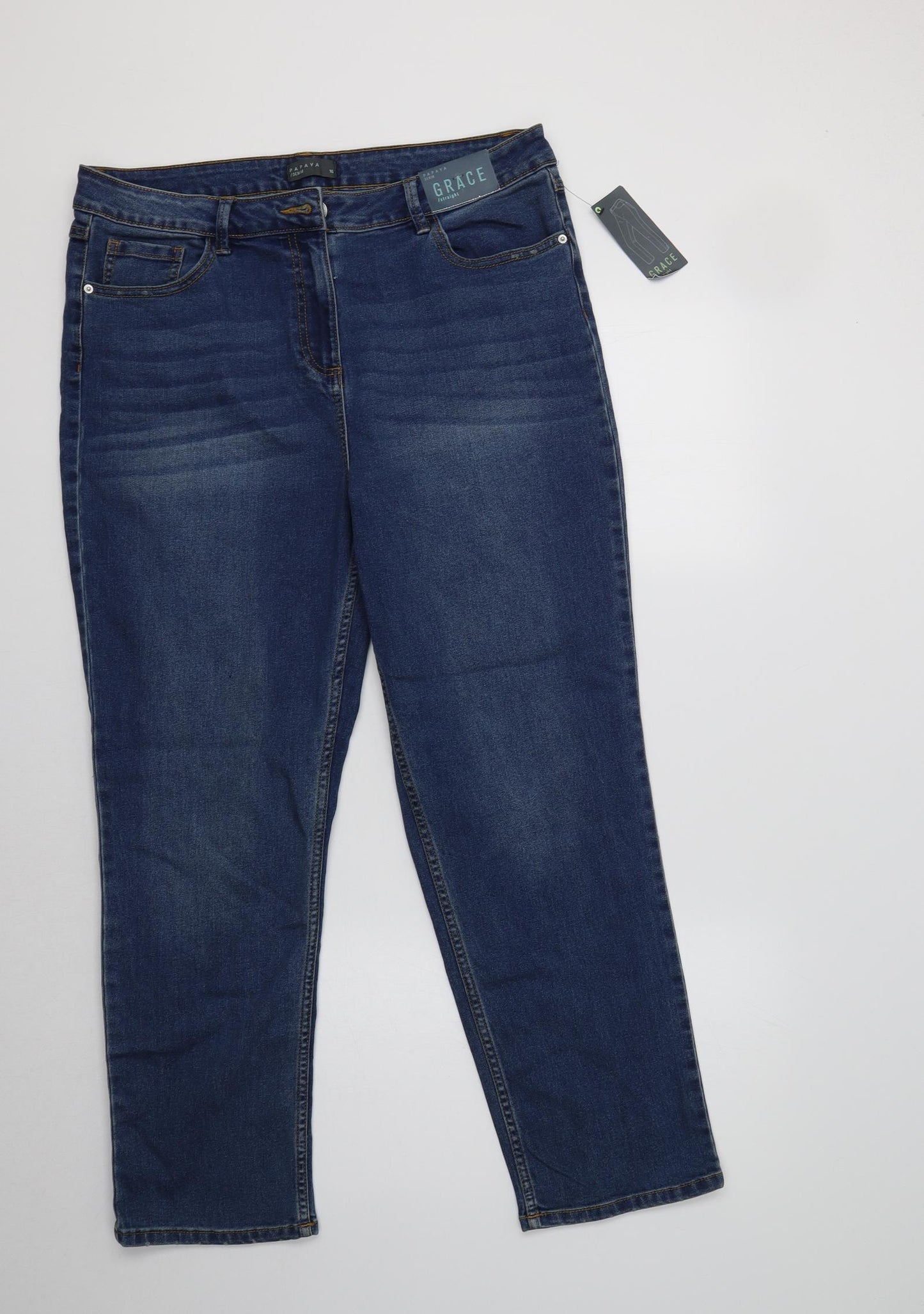 Papaya Womens Blue  Cotton Straight Jeans Size 16 L29 in Regular