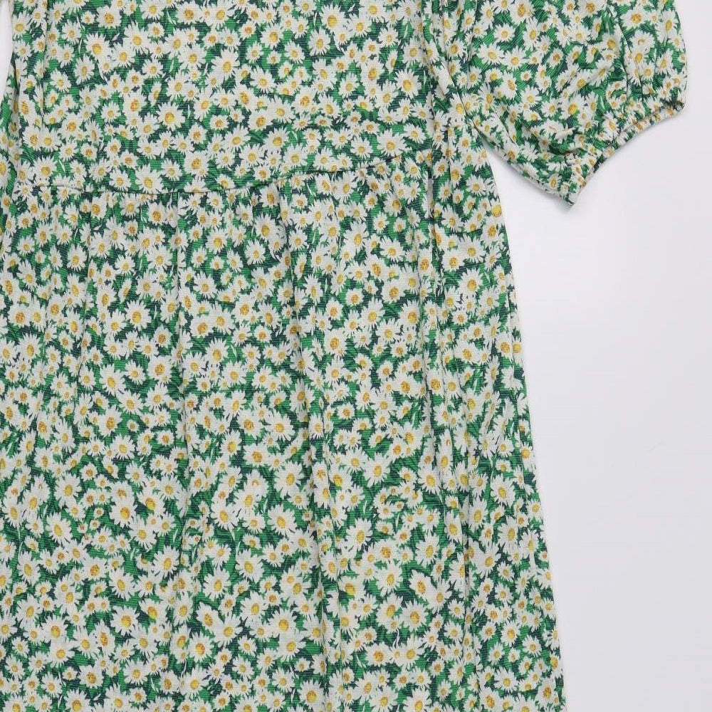 Primark Womens Green Floral Polyester A-Line  Size 6 V-Neck