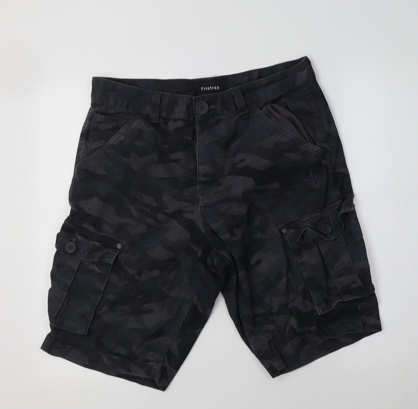 Firetrap Mens Grey Camouflage Cotton Cargo Shorts Size M L12 in Regular