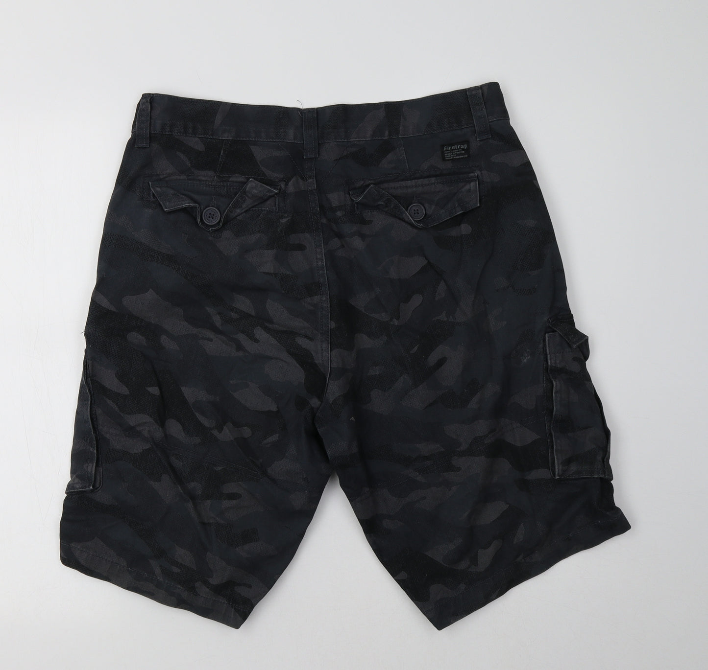 Firetrap Mens Grey Camouflage Cotton Cargo Shorts Size M L12 in Regular