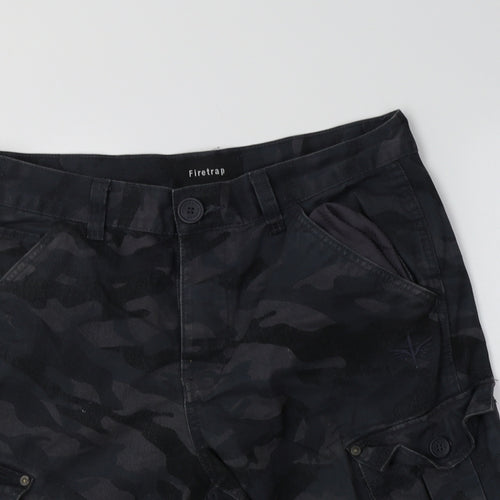 Firetrap Mens Grey Camouflage Cotton Cargo Shorts Size M L12 in Regular