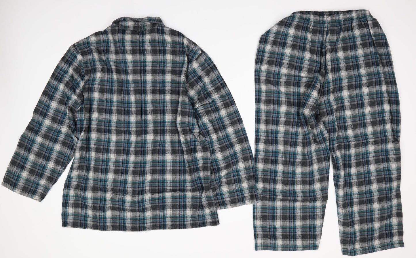 Marks and Spencer Mens Grey Check Cotton  Pyjama Set Size M   - Grey Teal Ivory checks