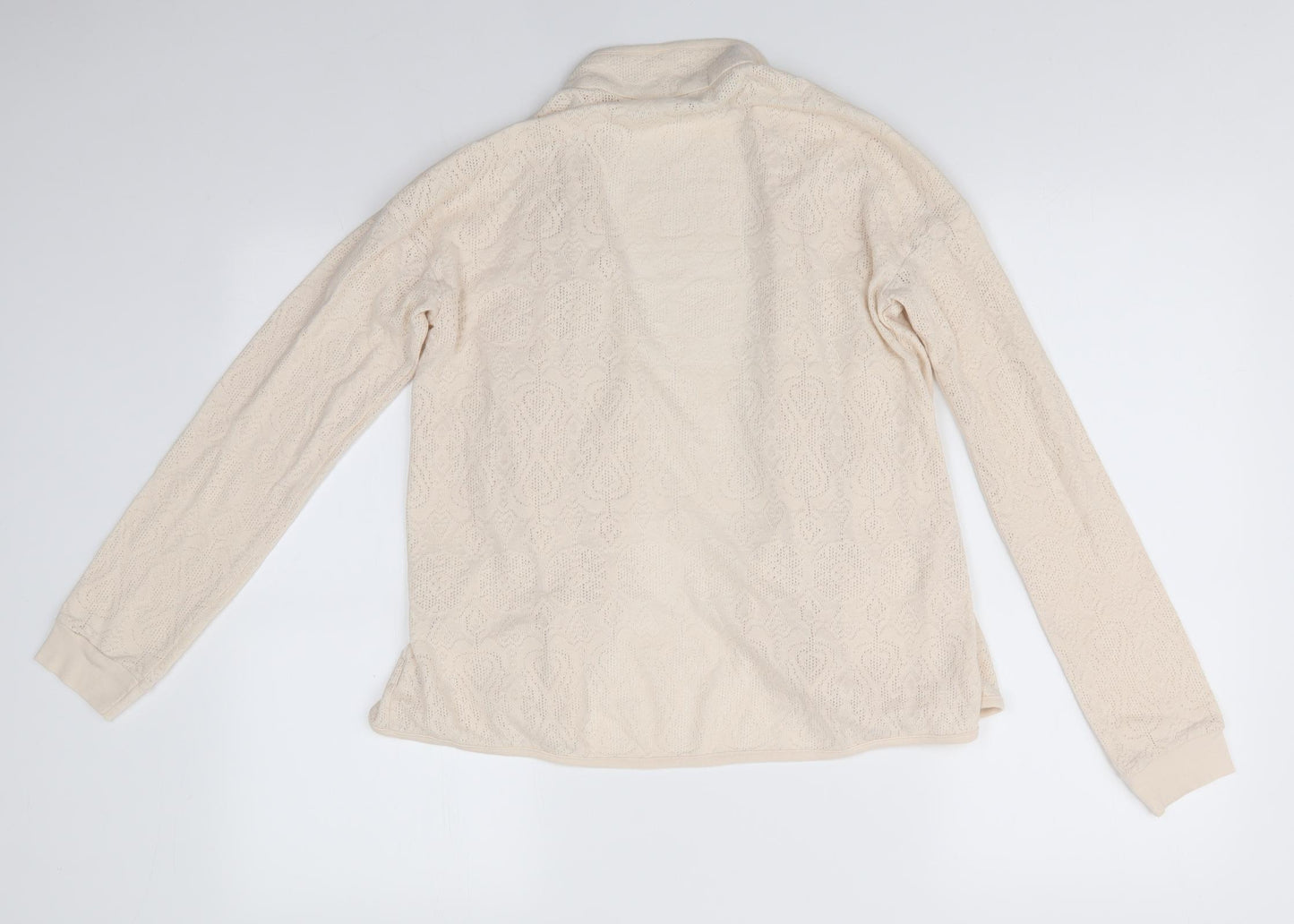 River Island Womens Ivory V-Neck Geometric Cotton Cardigan Jumper Size 12   - Short Waterfall Cardigan