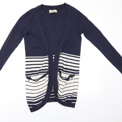 Atmosphere Womens Blue V-Neck Striped Viscose Cardigan Jumper Size 10   - Longline Cardigan Blue & Ivory