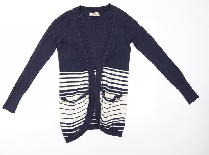 Atmosphere Womens Blue V-Neck Striped Viscose Cardigan Jumper Size 10   - Longline Cardigan Blue & Ivory