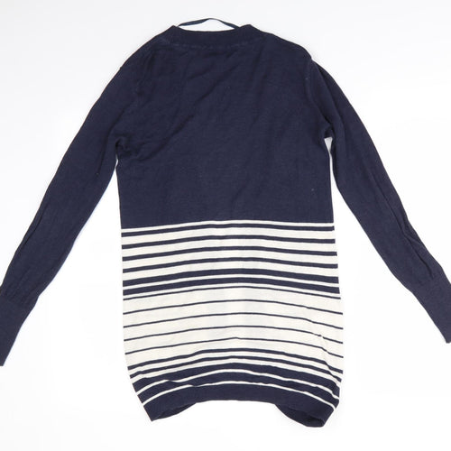 Atmosphere Womens Blue V-Neck Striped Viscose Cardigan Jumper Size 10   - Longline Cardigan Blue & Ivory