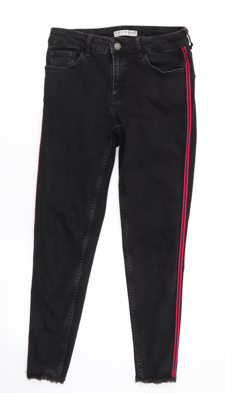 Denim Co Womens Black Cotton Skinny Jeans Size 12 L26 in Regular - Red & Blue Seam Detail