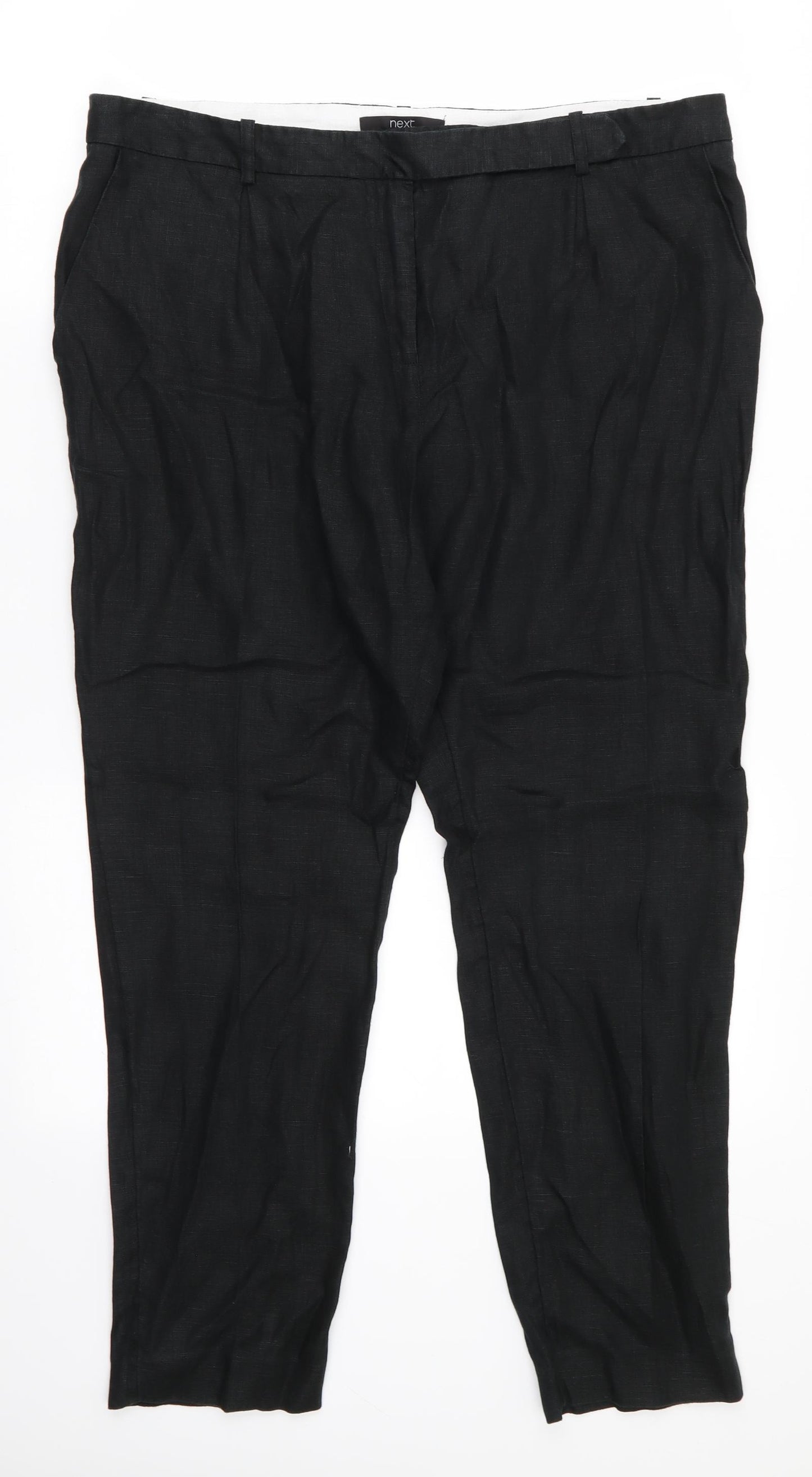 NEXT Womens Black  Linen Trousers  Size 16 L27 in Regular  - Linen trousers