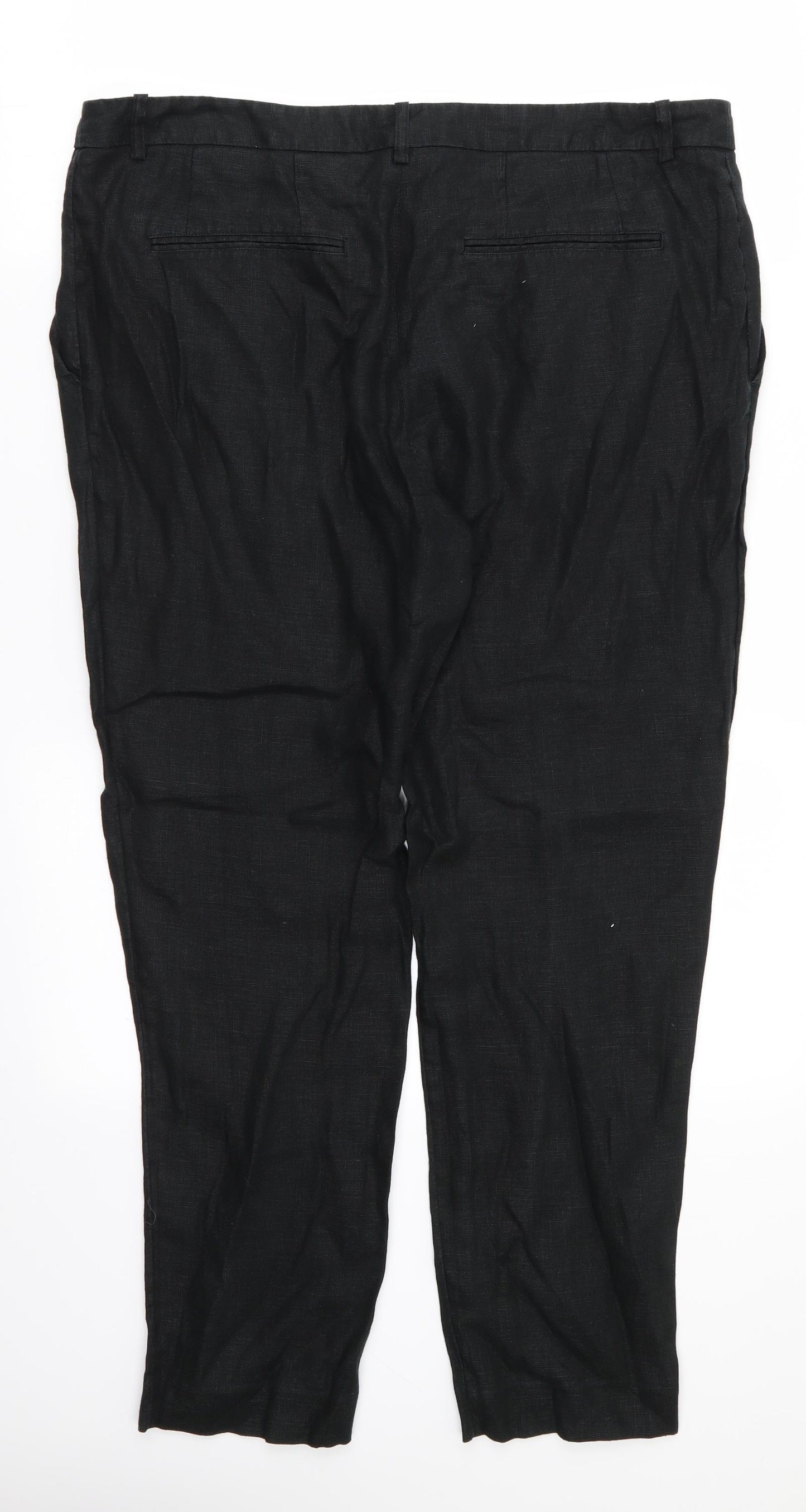 NEXT Womens Black  Linen Trousers  Size 16 L27 in Regular  - Linen trousers