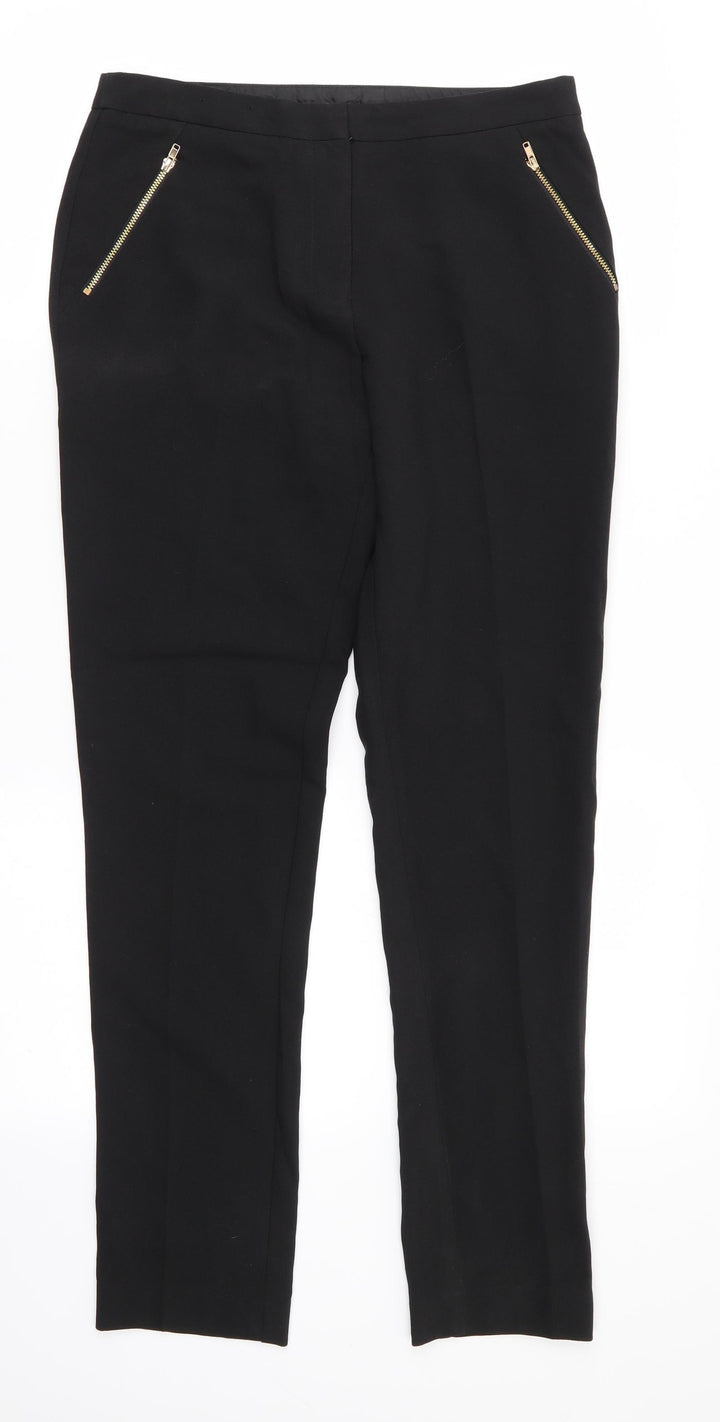 New Look Womens Black  Polyester Trousers  Size 8 L29 in Regular  - Gold Zips to pockets