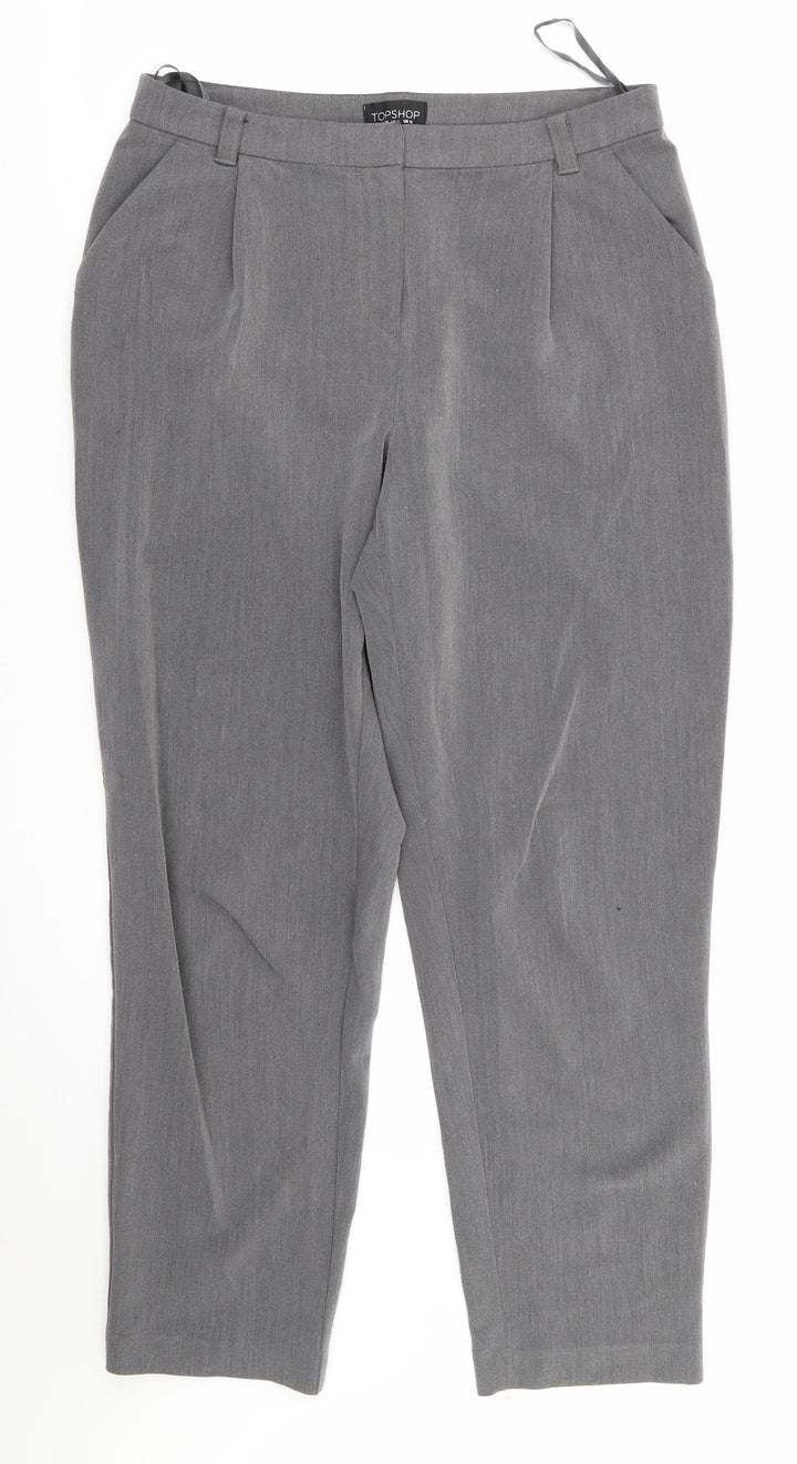 Topshop Womens Grey Polyester Trousers Size 10 L26 in Regular - Light Grey