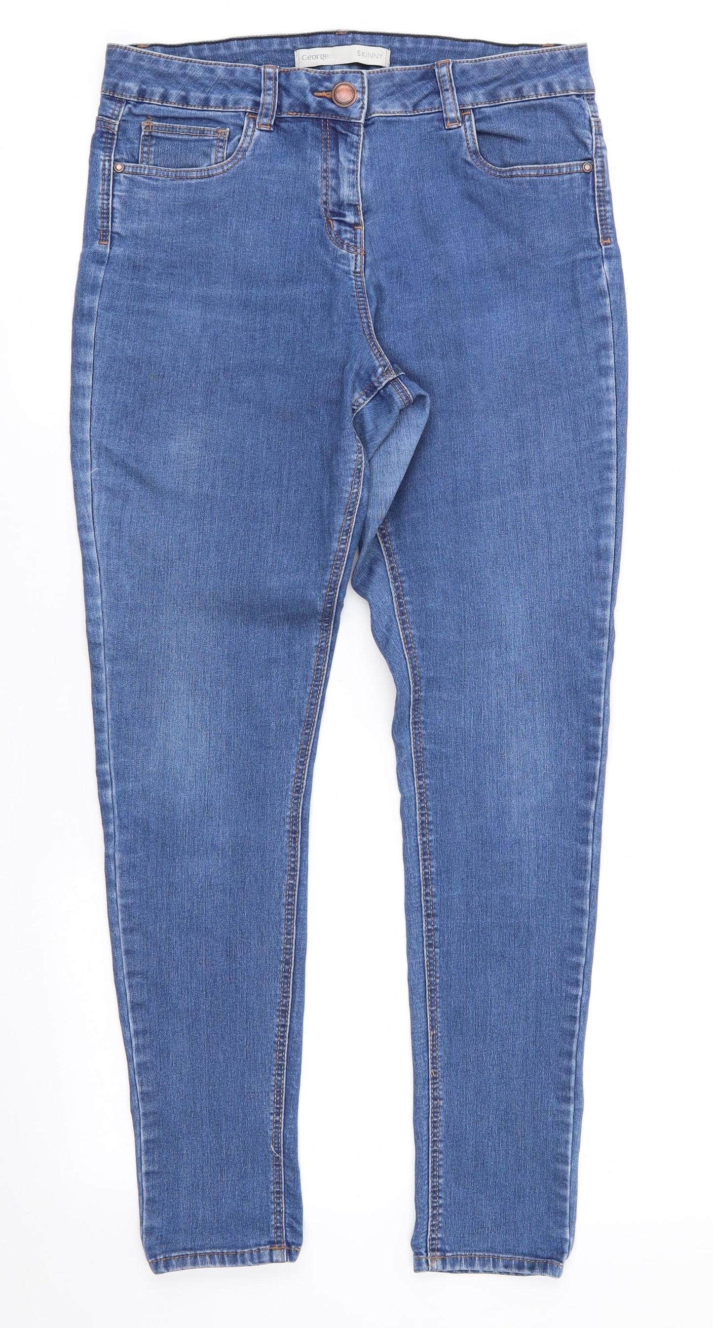 George Womens Blue  Cotton Skinny Jeans Size 12 L28 in Regular