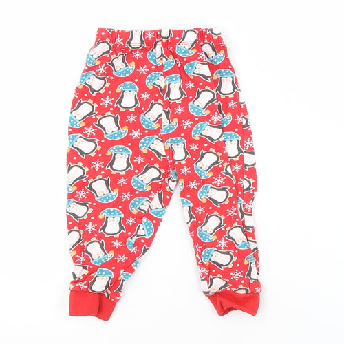 Preworn Baby Red Animal Print Cotton Jogger Trousers Size 9-12 Months