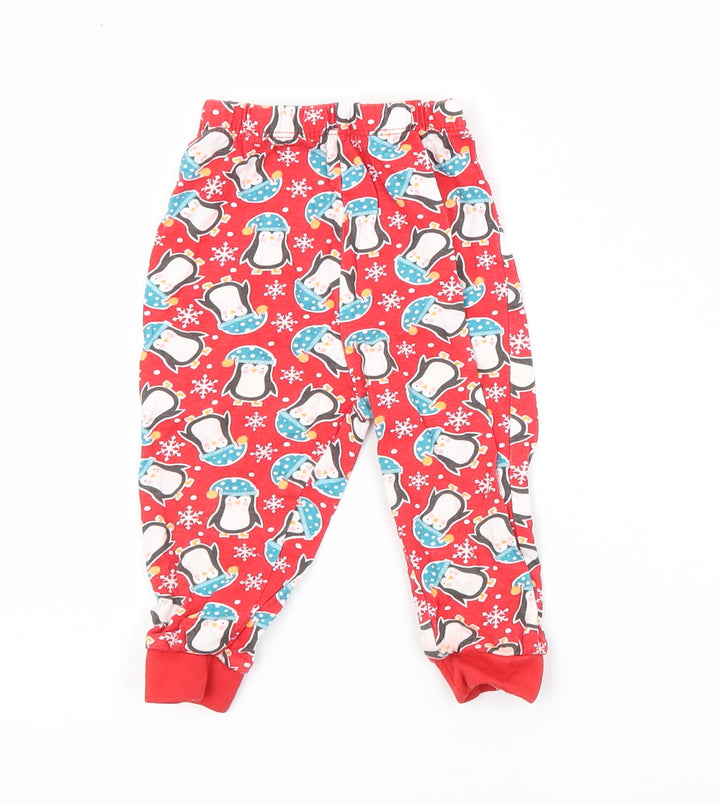 Preworn Baby Red Animal Print Cotton Jogger Trousers Size 9-12 Months