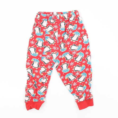 Preworn Baby Red Animal Print Cotton Jogger Trousers Size 9-12 Months