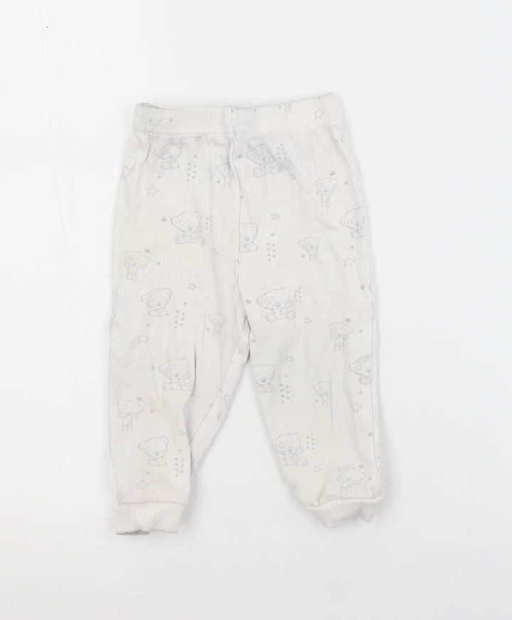 George Baby White Animal Print Cotton Jogger Trousers Size 9-12 Months