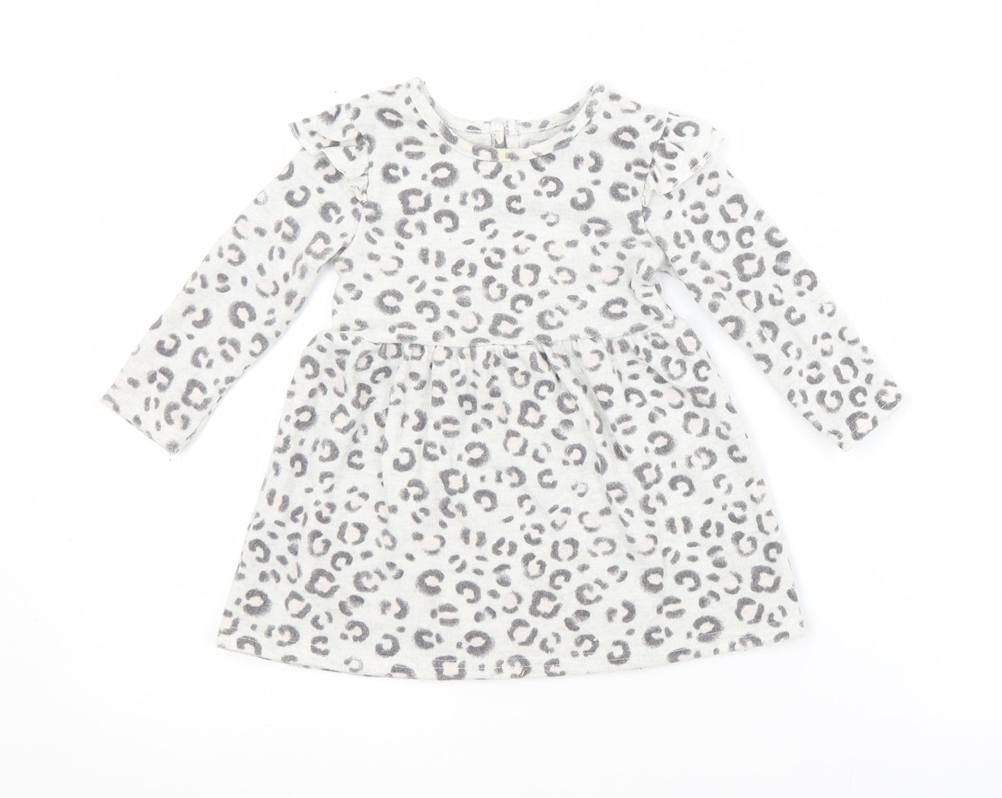 Primark Girls Grey Animal Print Polyester A-Line  Size 9-12 Months Crew Neck