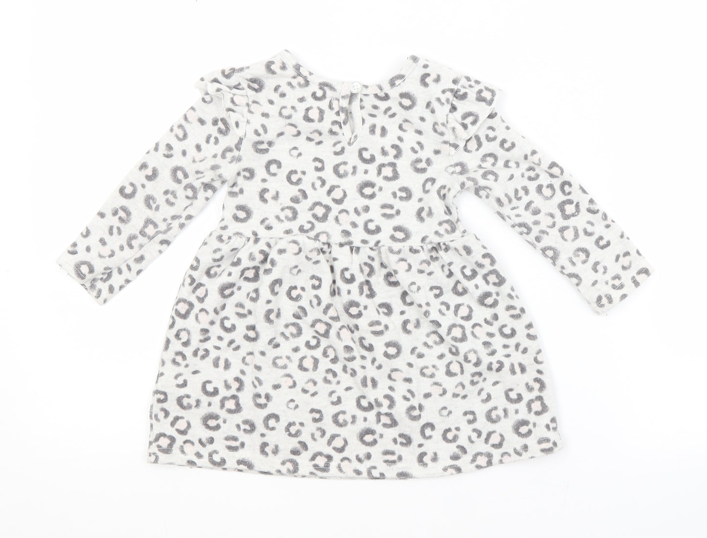 Primark Girls Grey Animal Print Polyester A-Line  Size 9-12 Months Crew Neck