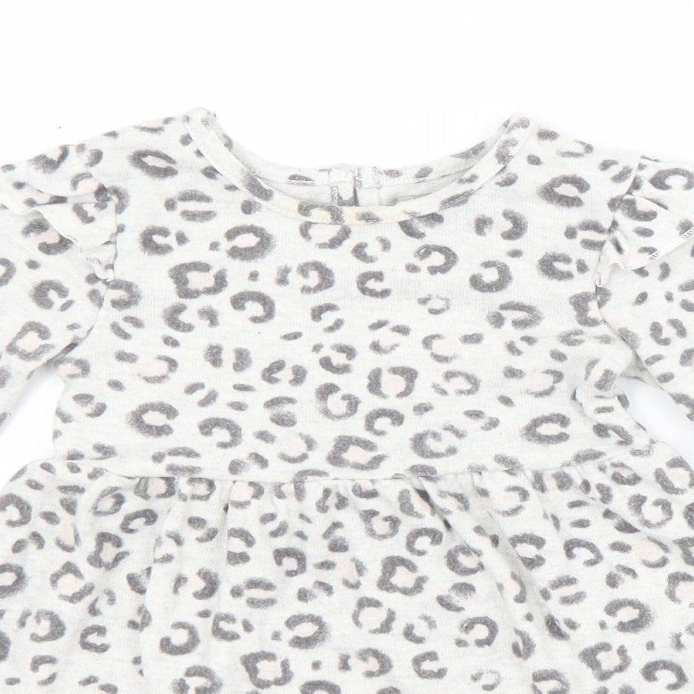 Primark Girls Grey Animal Print Polyester A-Line  Size 9-12 Months Crew Neck
