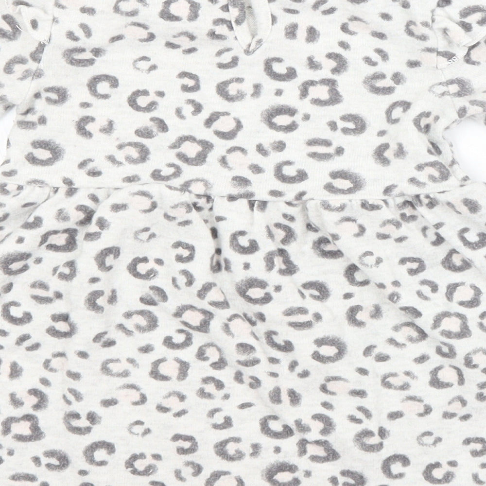 Primark Girls Grey Animal Print Polyester A-Line  Size 9-12 Months Crew Neck