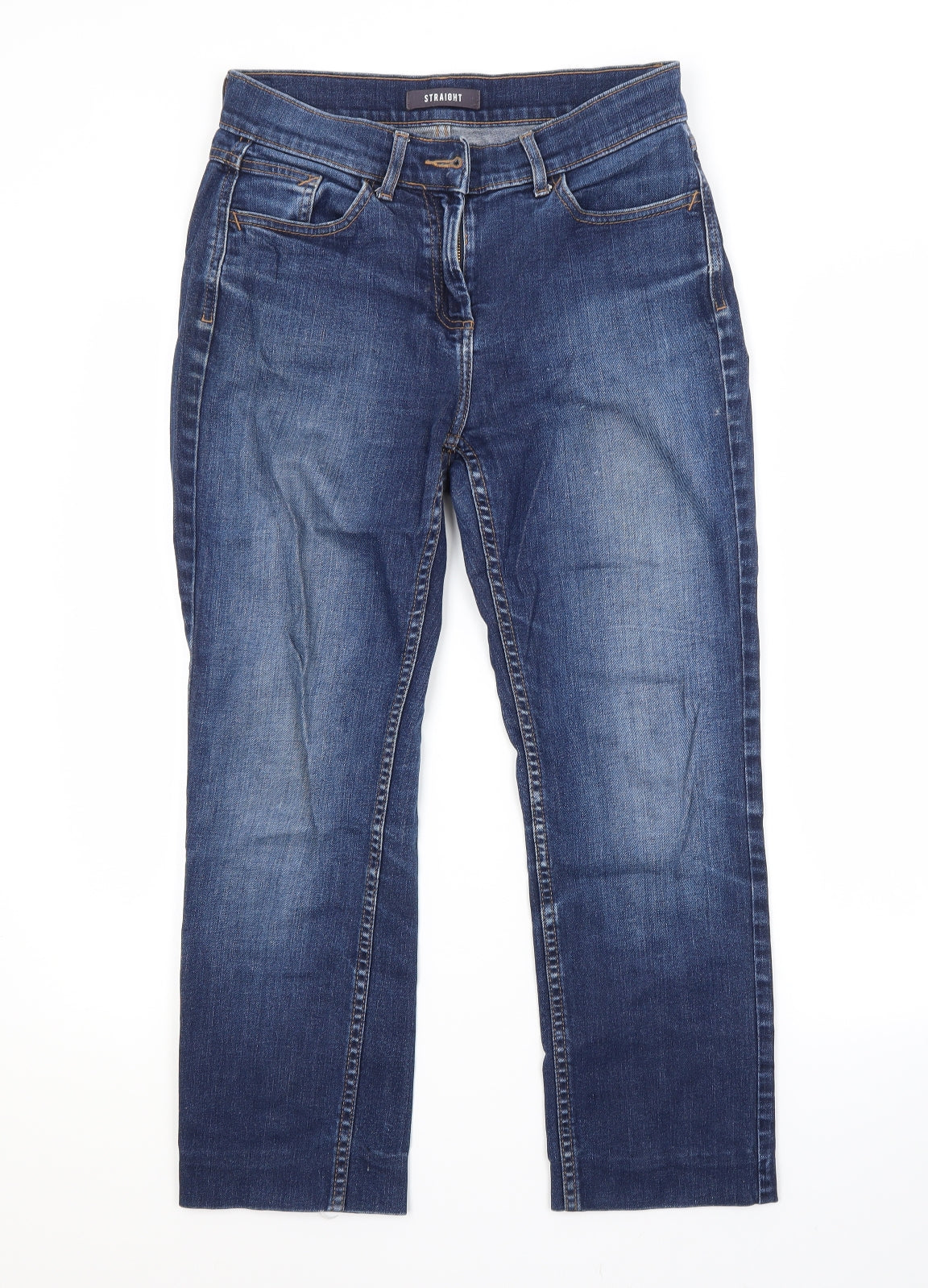 M&S Womens Blue  Cotton Straight Jeans Size 10 L25 in Regular