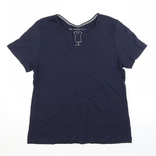 BM Womens Blue  Cotton Basic T-Shirt Size S V-Neck