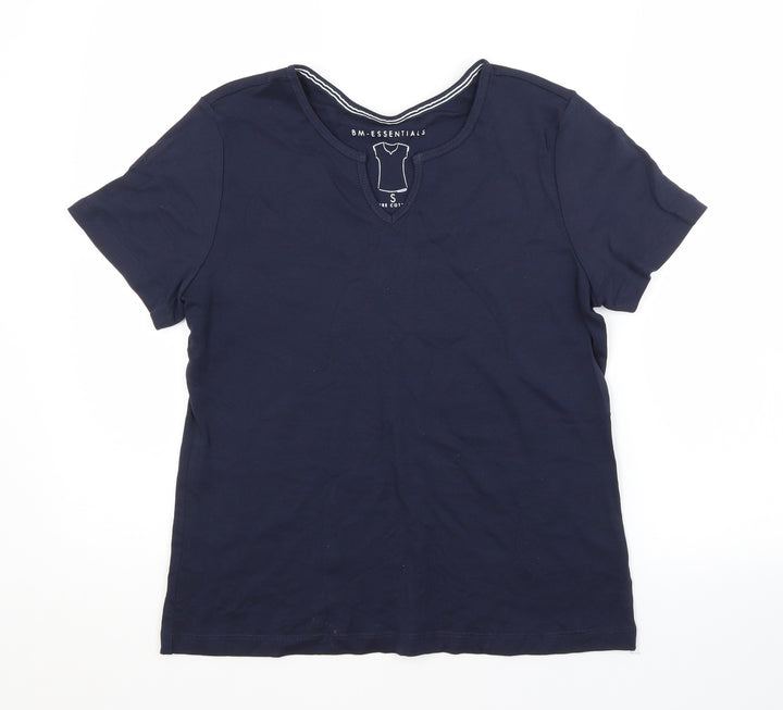 BM Womens Blue Cotton Basic T-Shirt Size S V-Neck