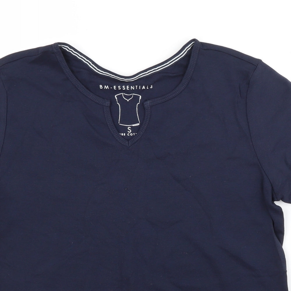 BM Womens Blue  Cotton Basic T-Shirt Size S V-Neck