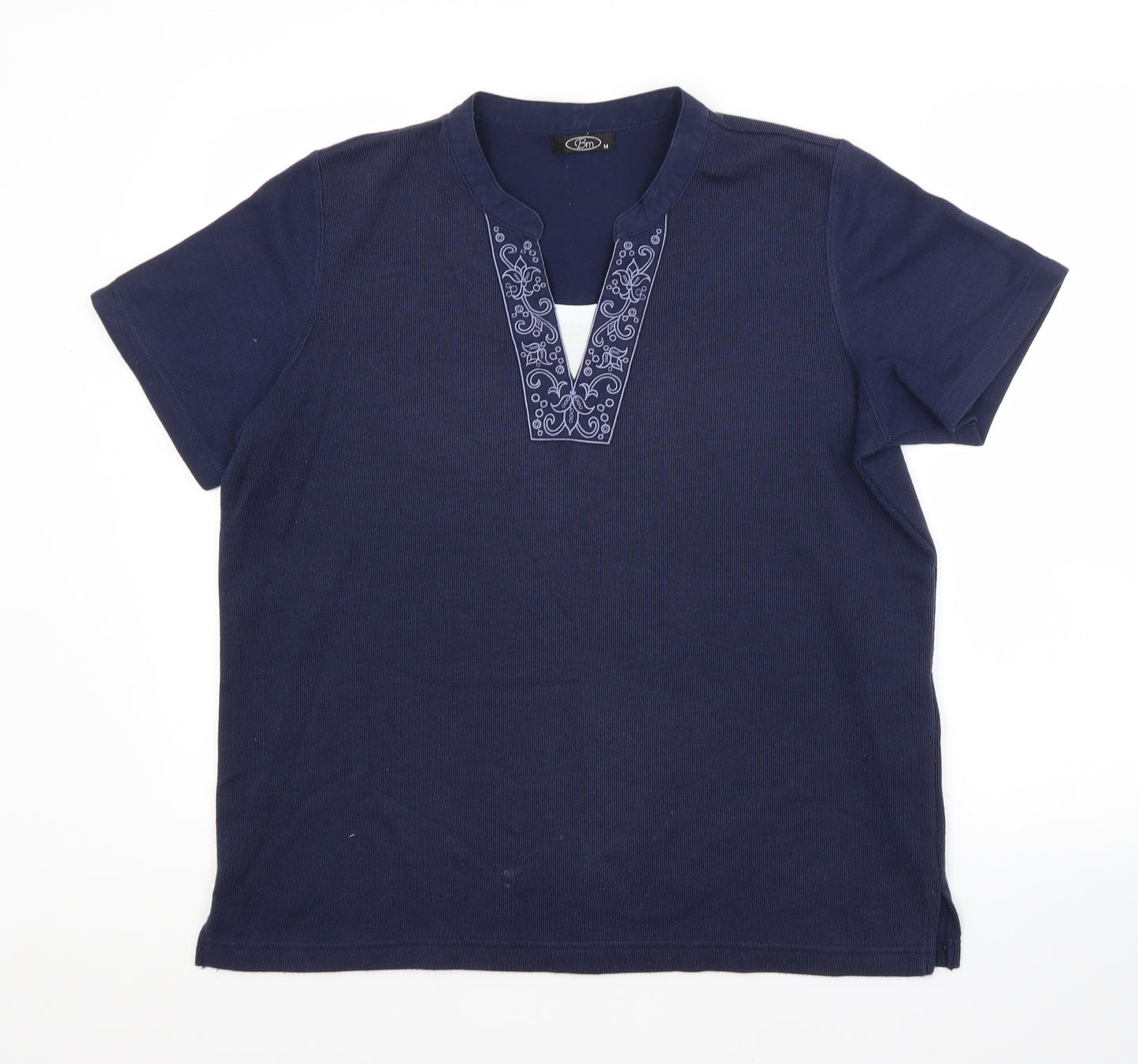 BM Womens Blue  Polyester Basic Blouse Size M V-Neck