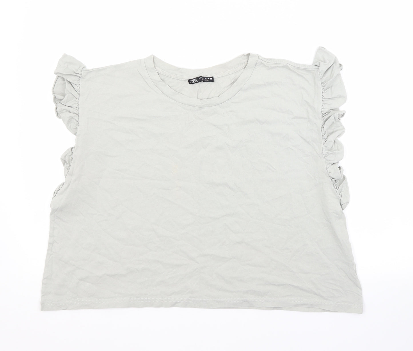 Zara Womens Grey  Cotton Basic Blouse Size L Crew Neck