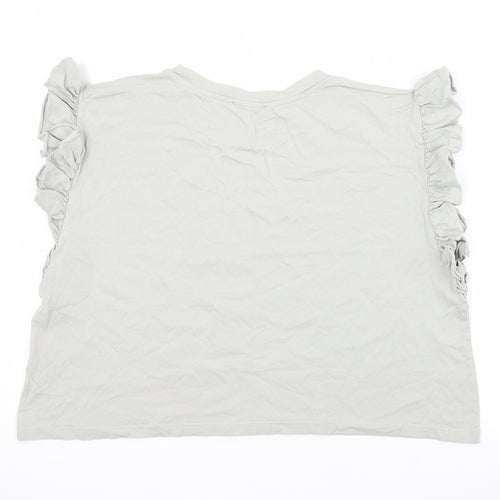 Zara Womens Grey  Cotton Basic Blouse Size L Crew Neck
