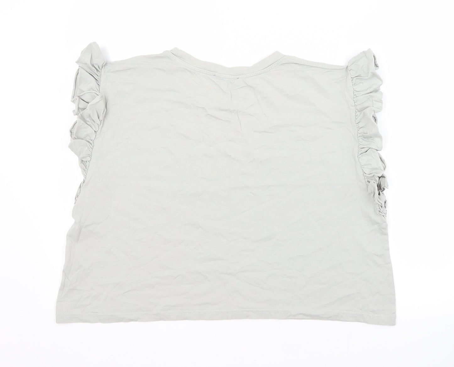 Zara Womens Grey  Cotton Basic Blouse Size L Crew Neck