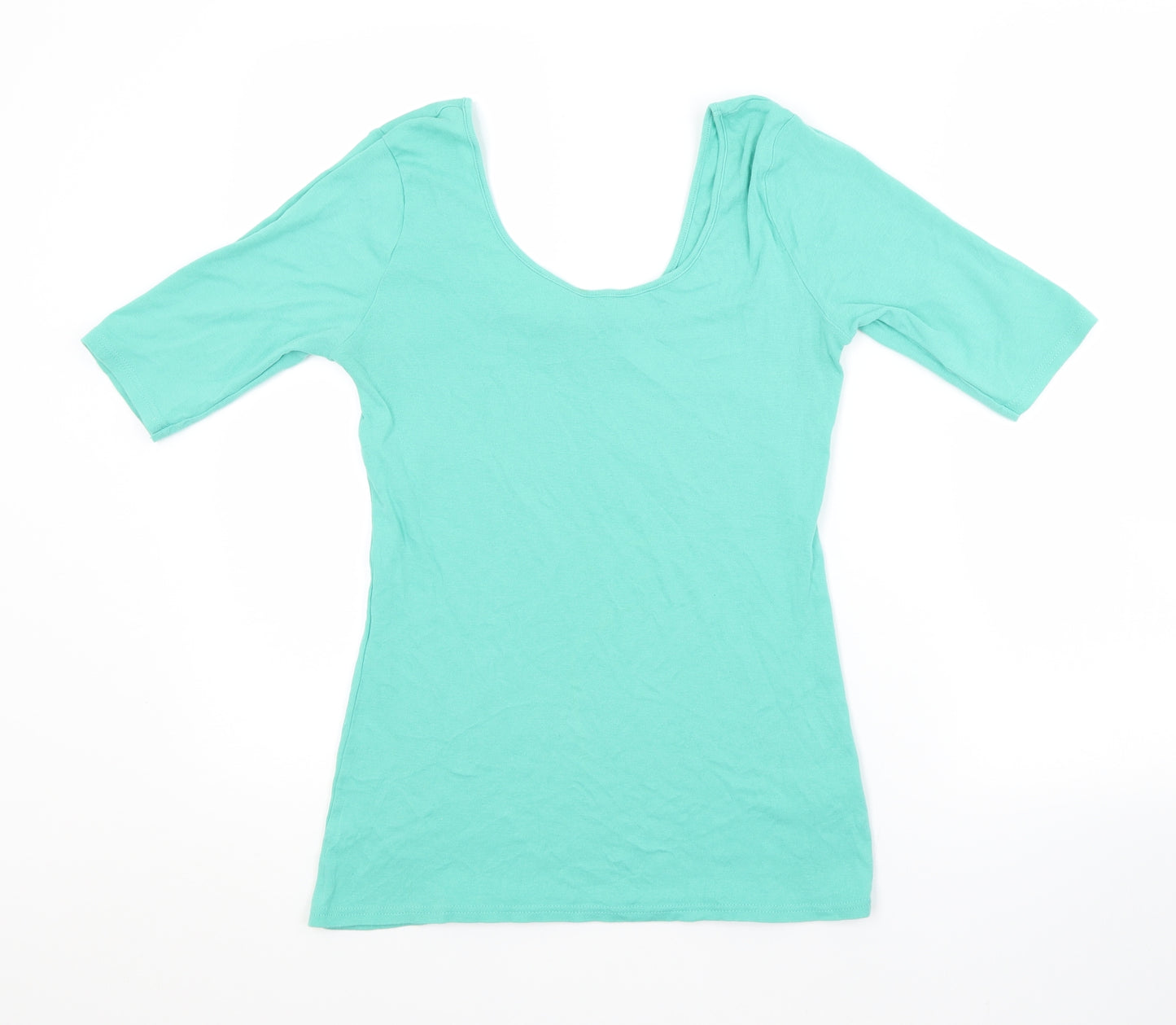 Dorothy Perkins Womens Green  Cotton Basic T-Shirt Size 14 Scoop Neck