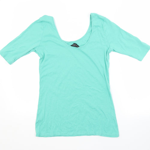 Dorothy Perkins Womens Green  Cotton Basic T-Shirt Size 14 Scoop Neck