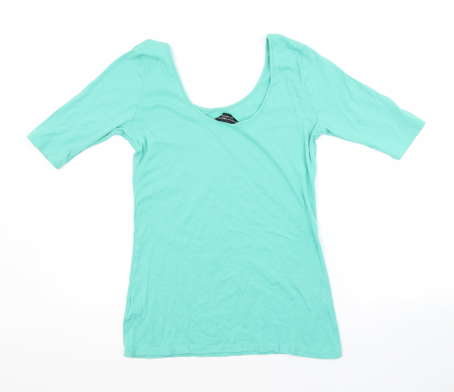 Dorothy Perkins Womens Green  Cotton Basic T-Shirt Size 14 Scoop Neck