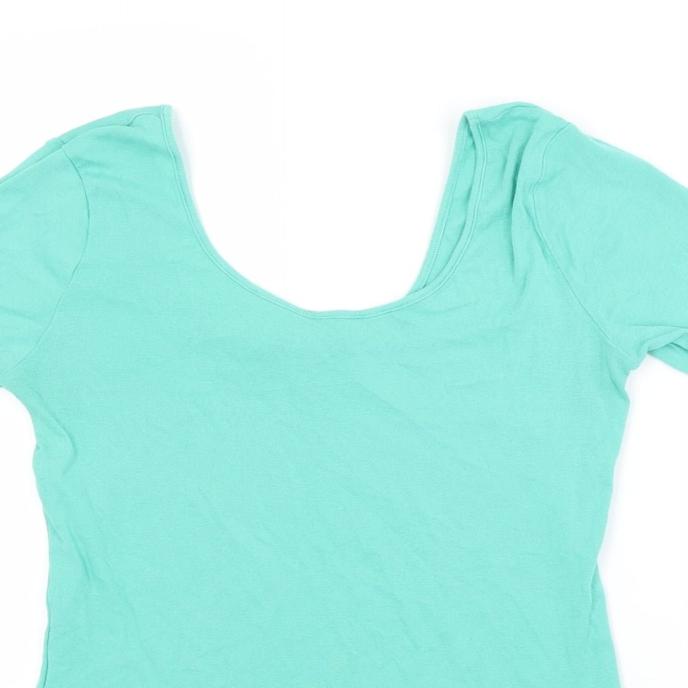 Dorothy Perkins Womens Green  Cotton Basic T-Shirt Size 14 Scoop Neck