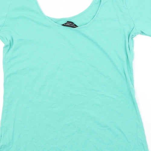 Dorothy Perkins Womens Green  Cotton Basic T-Shirt Size 14 Scoop Neck