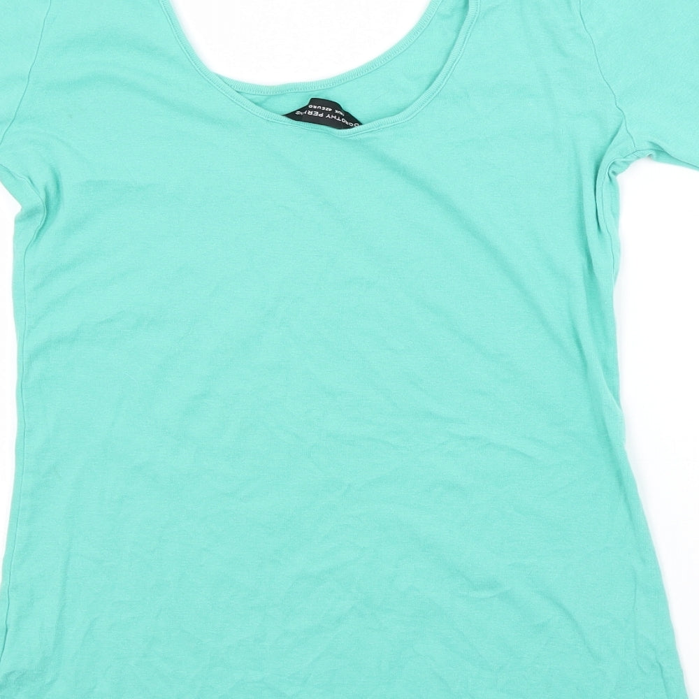 Dorothy Perkins Womens Green  Cotton Basic T-Shirt Size 14 Scoop Neck