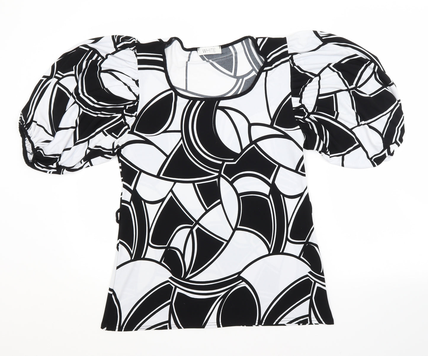 White Womens Multicoloured Geometric Polyester Basic Blouse Size M Scoop Neck